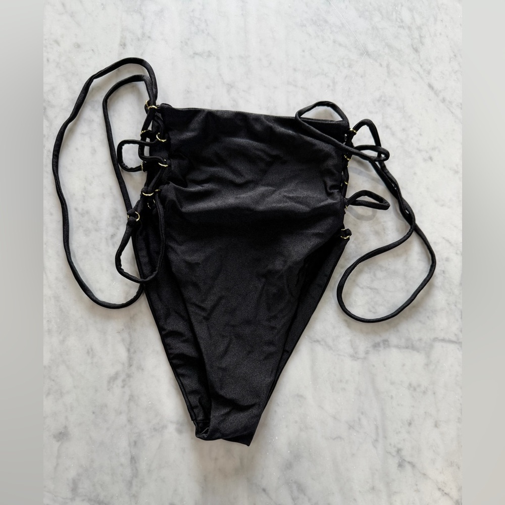 Nookie Beach Black Lace-Up Bikini Bottom | NWOT | Size L